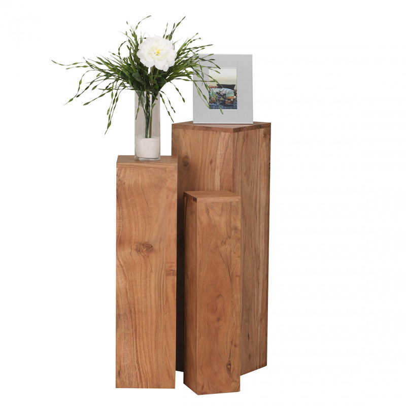 Beistelltisch 3er Set Akazie Massiv Quadratisch Modern Wohnzimmer