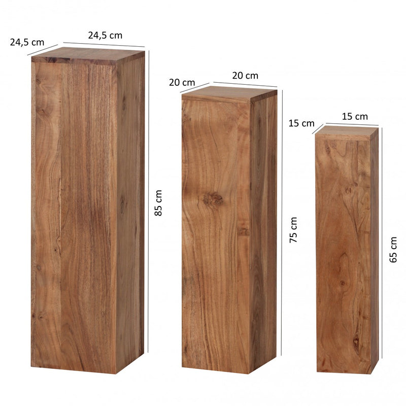 Beistelltisch 3er Set Akazie Massiv Quadratisch Modern Wohnzimmer