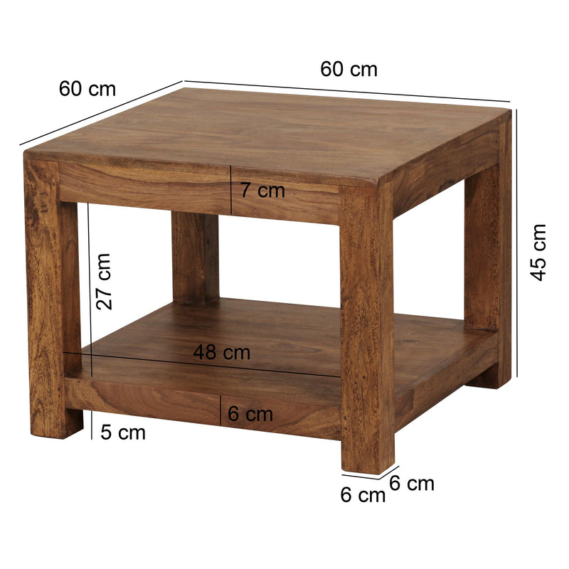 Couchtisch Mumbai Sheesham 60x60cm Landhausstil dunkelbraun