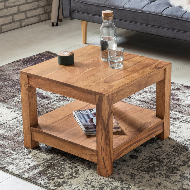 Couchtisch MUMBAI Akazie Massivholz 60x60cm Dunkelbraun Landhausstil