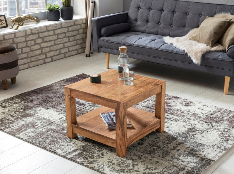 Couchtisch MUMBAI Akazie Massivholz 60x60cm Dunkelbraun Landhausstil