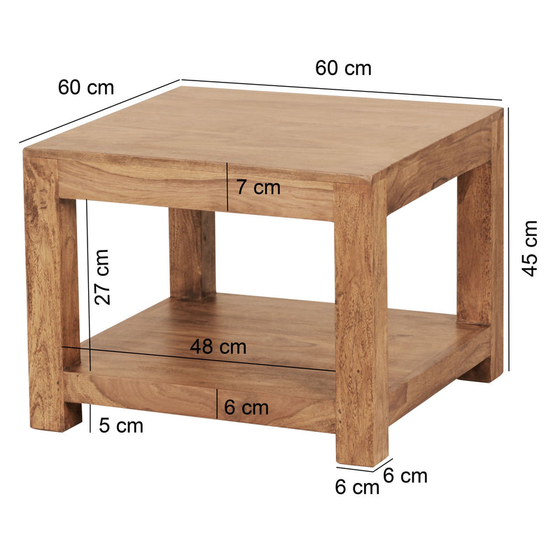 Couchtisch MUMBAI Akazie Massivholz 60x60cm Dunkelbraun Landhausstil