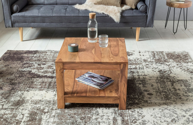 Couchtisch MUMBAI Akazie Massivholz 60x60cm Dunkelbraun Landhausstil