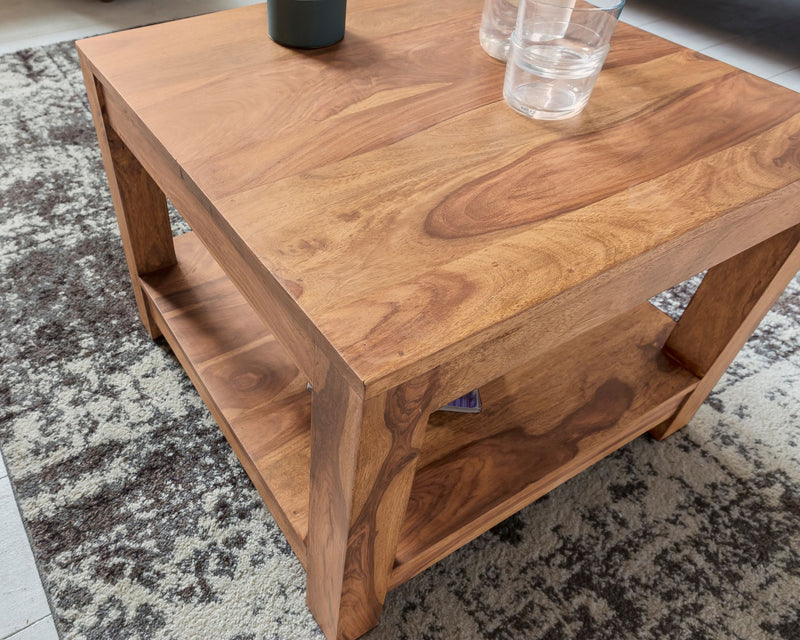 Couchtisch MUMBAI Akazie Massivholz 60x60cm Dunkelbraun Landhausstil