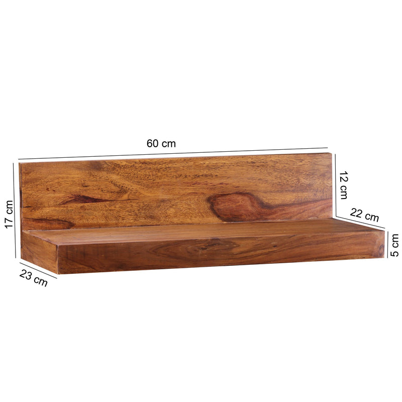 Wandregal Mumbai 60cm Sheesham Massivholz Landhausstil Natur