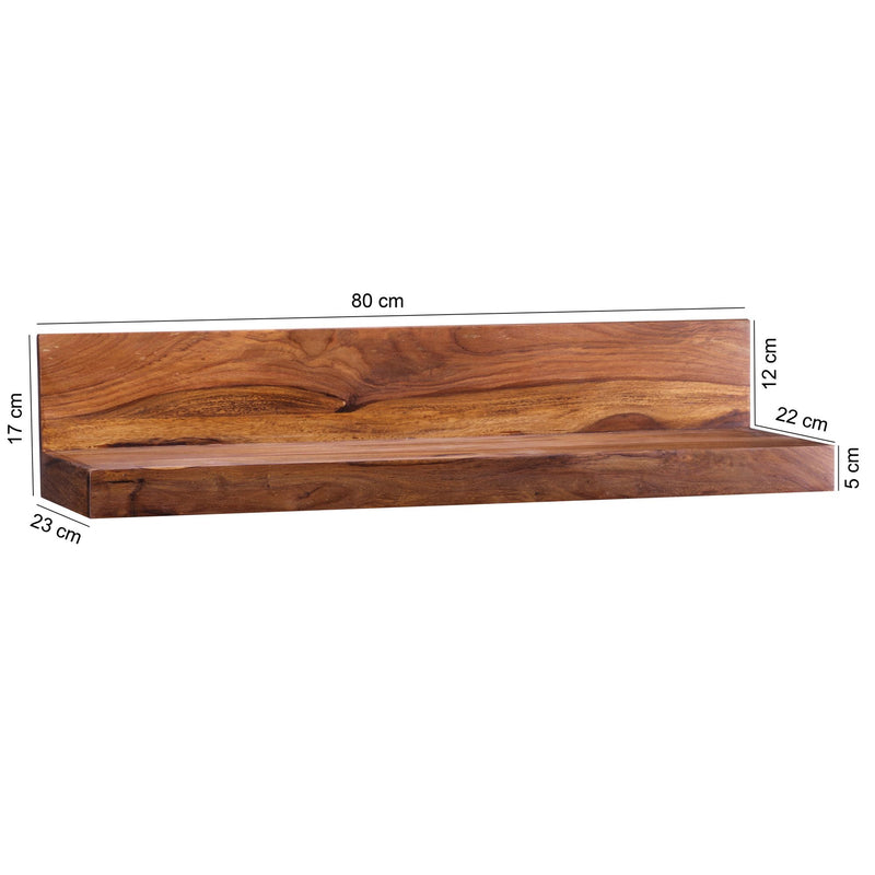 Wandregal Mumbai 80cm Sheesham Massivholz Landhausstil Natur