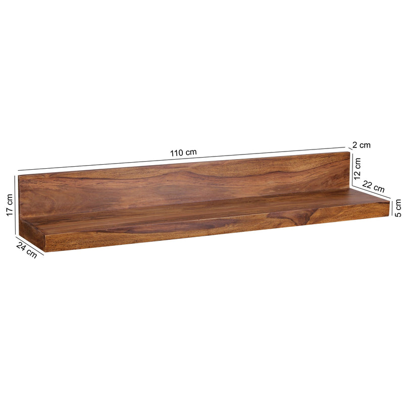 Wandregal Mumbai 110cm Sheesham Massivholz Landhausstil Natur