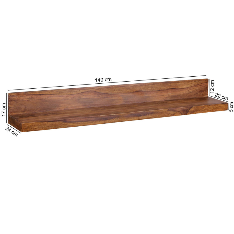 Wandregal Mumbai 140cm Sheesham Massivholz Landhausstil Natur