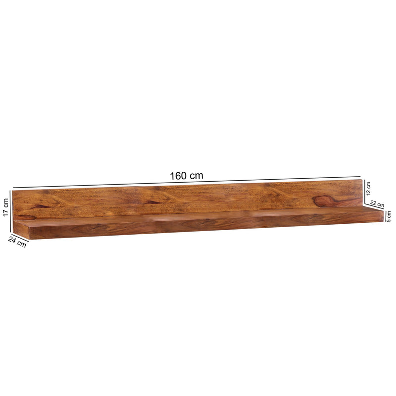 Wandregal Mumbai 160cm Sheesham Massivholz Landhausstil Natur