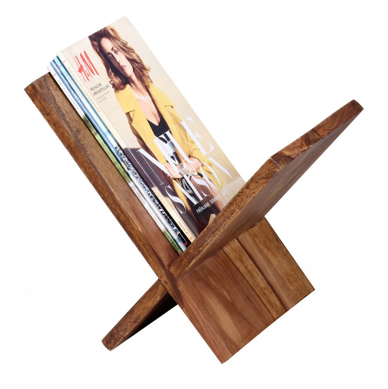 Zeitungsständer MUMBAI Sheesham Massivholz X-Form Landhaus 31cm