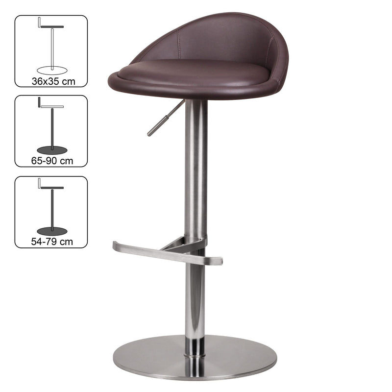Barhocker WL1.602 höhenverstellbar Edelstahl Braun Drehbar Modern