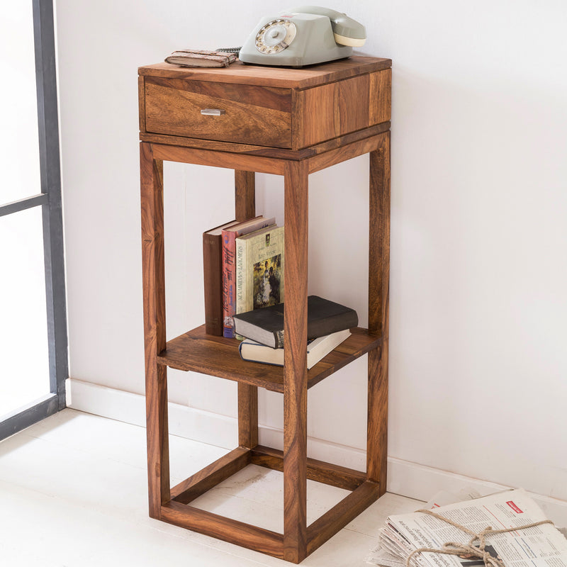 Beistelltisch MUMBAI Sheesham Massivholz mit Schublade 35x35x90 cm
