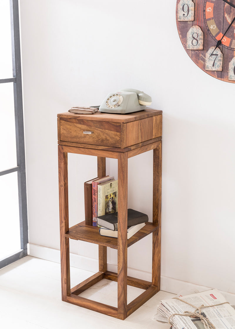Beistelltisch MUMBAI Sheesham Massivholz mit Schublade 35x35x90 cm