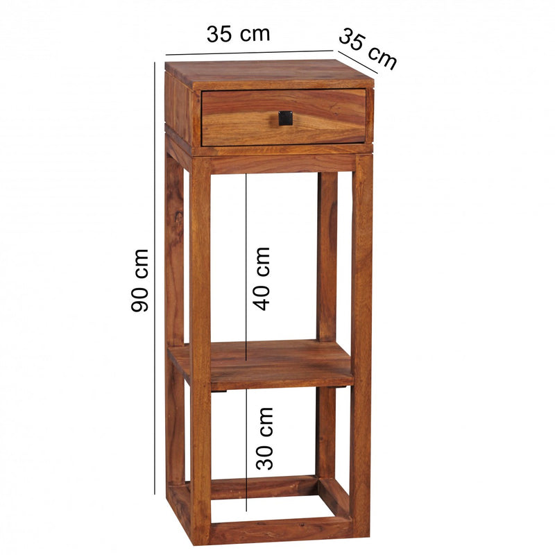 Beistelltisch MUMBAI Sheesham Massivholz mit Schublade 35x35x90 cm