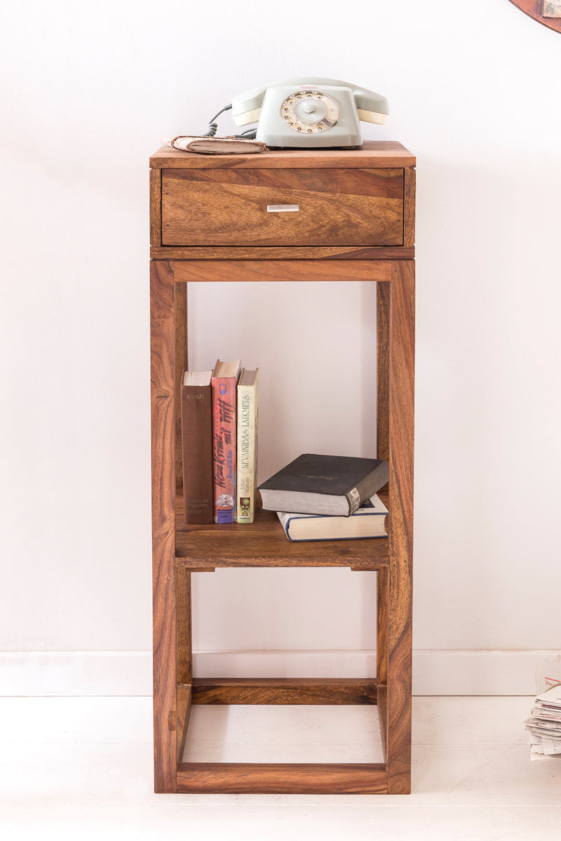 Beistelltisch MUMBAI Sheesham Massivholz mit Schublade 35x35x90 cm