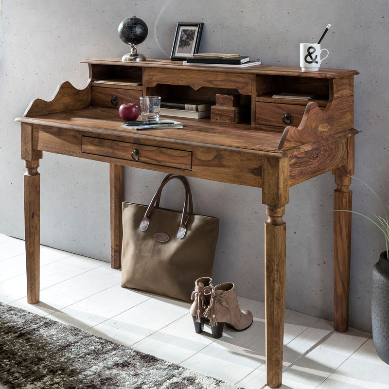 Schreibtisch Sheesham Massivholz 115x100x60cm 3 Schubladen Landhausstil