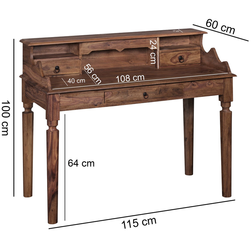 Schreibtisch Sheesham Massivholz 115x100x60cm 3 Schubladen Landhausstil