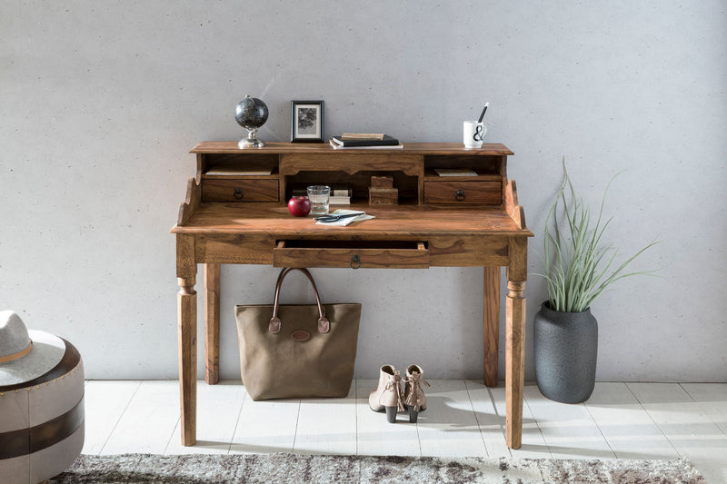 Schreibtisch Sheesham Massivholz 115x100x60cm 3 Schubladen Landhausstil