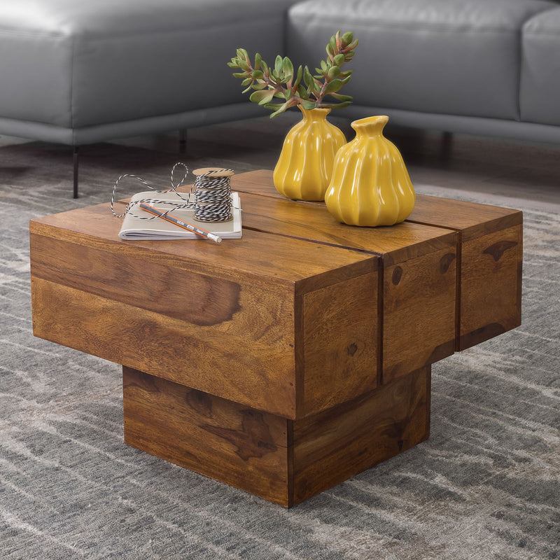 Beistelltisch Sheesham Massivholz 44x44x30cm Landhaus Cube quadratisch