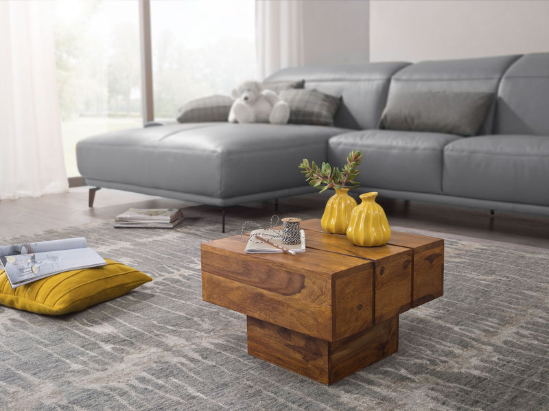 Beistelltisch Sheesham Massivholz 44x44x30cm Landhaus Cube quadratisch