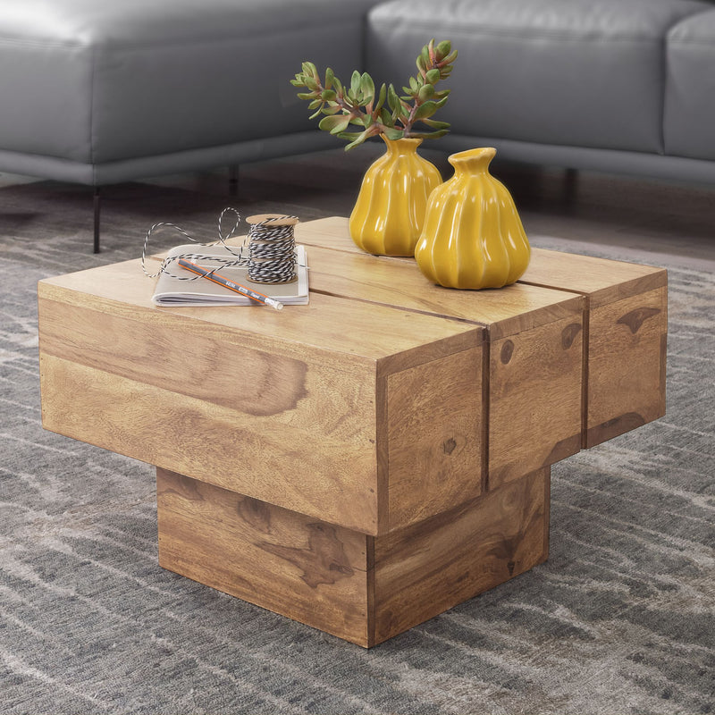 Beistelltisch Akazie Massivholz 44x44x30cm Landhaus Cube quadratisch