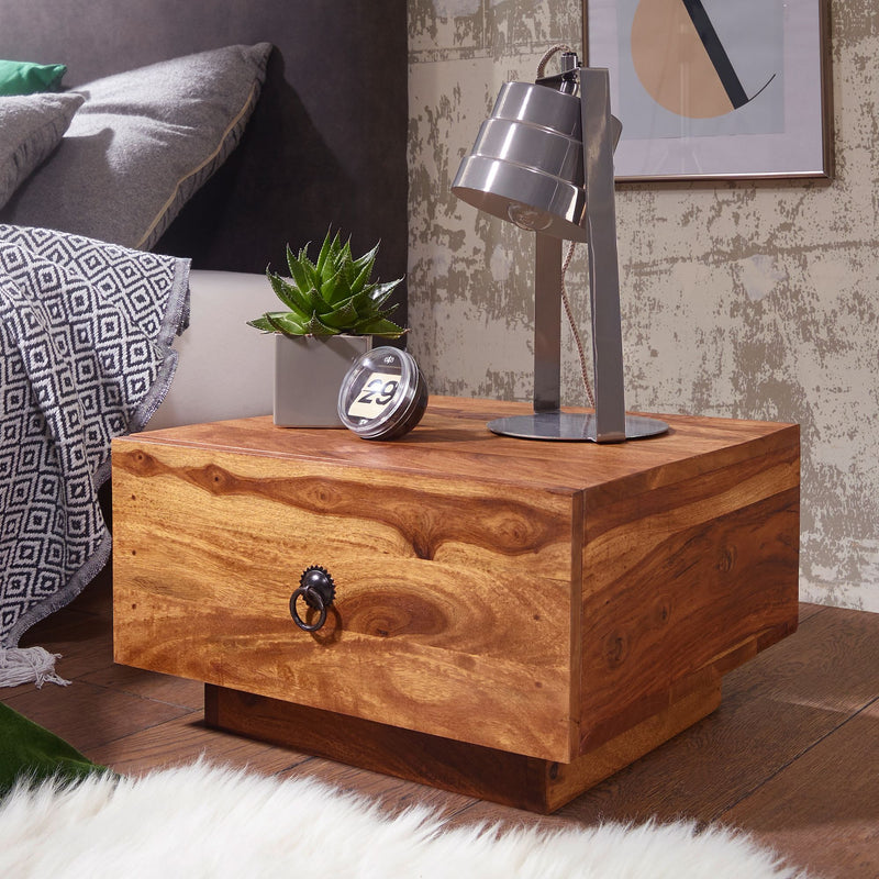 Nachttisch MUMBAI Sheesham Massivholz 40x40x25cm mit Schublade Modern