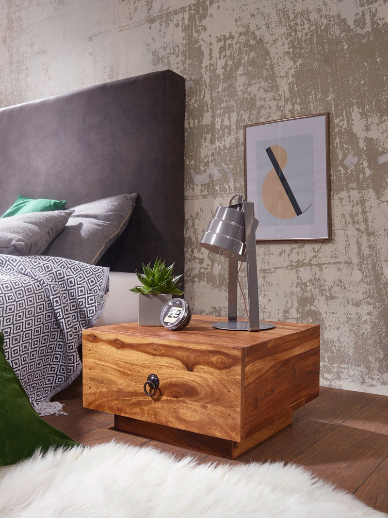 Nachttisch MUMBAI Sheesham Massivholz 40x40x25cm mit Schublade Modern