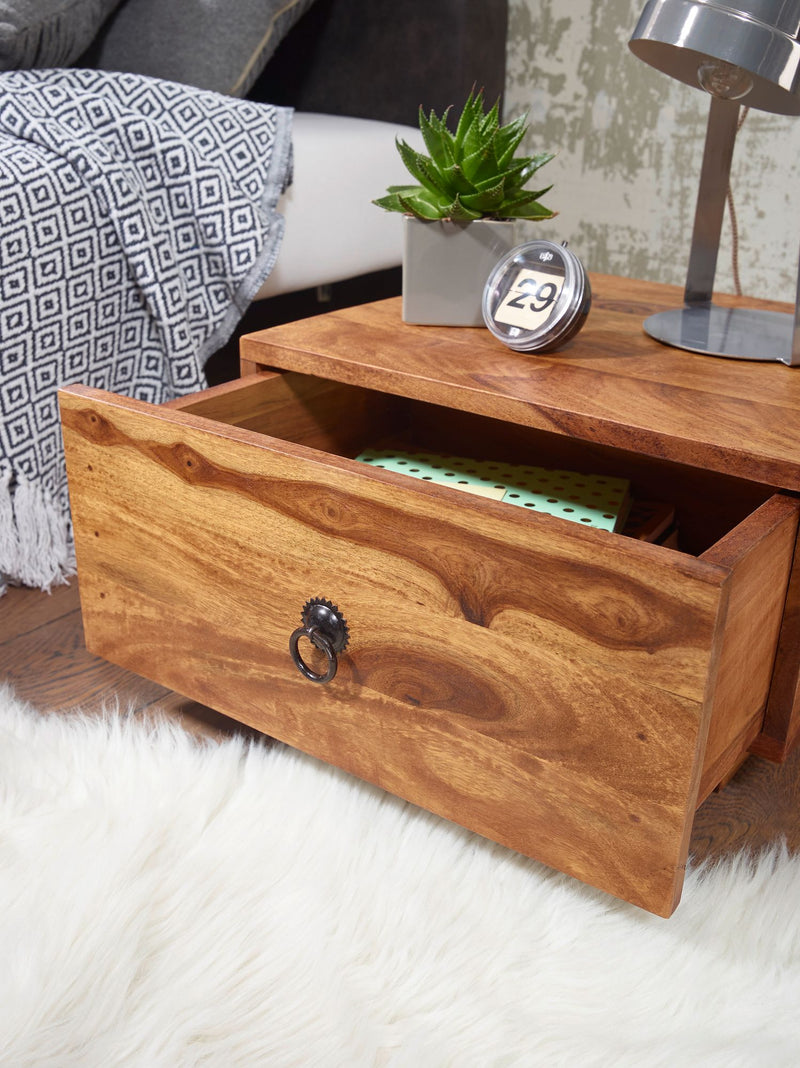 Nachttisch MUMBAI Sheesham Massivholz 40x40x25cm mit Schublade Modern
