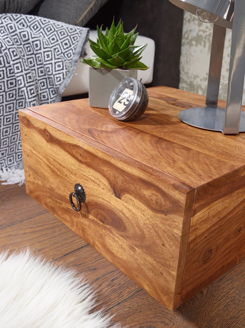 Nachttisch MUMBAI Sheesham Massivholz 40x40x25cm mit Schublade Modern