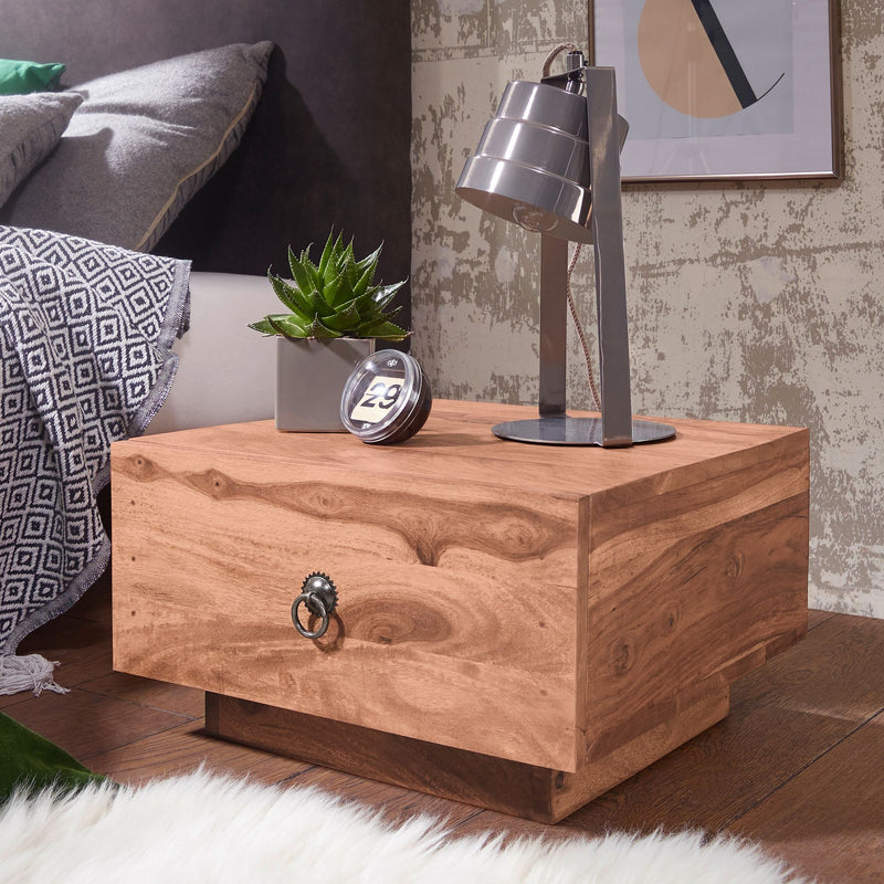 Nachttisch MUMBAI Akazie Massivholz 40x40x25cm mit Schublade Modern