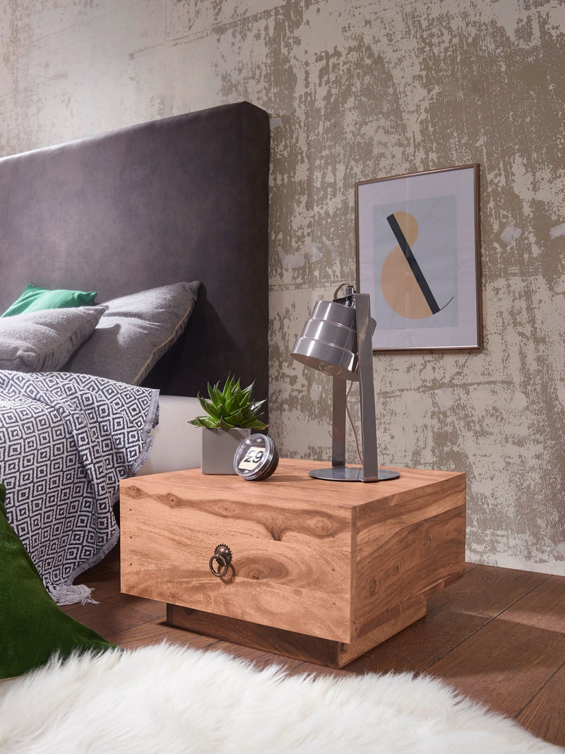 Nachttisch MUMBAI Akazie Massivholz 40x40x25cm mit Schublade Modern