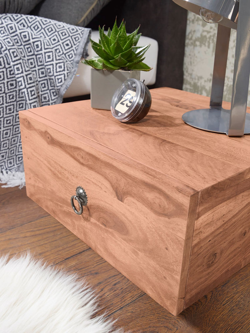 Nachttisch MUMBAI Akazie Massivholz 40x40x25cm mit Schublade Modern