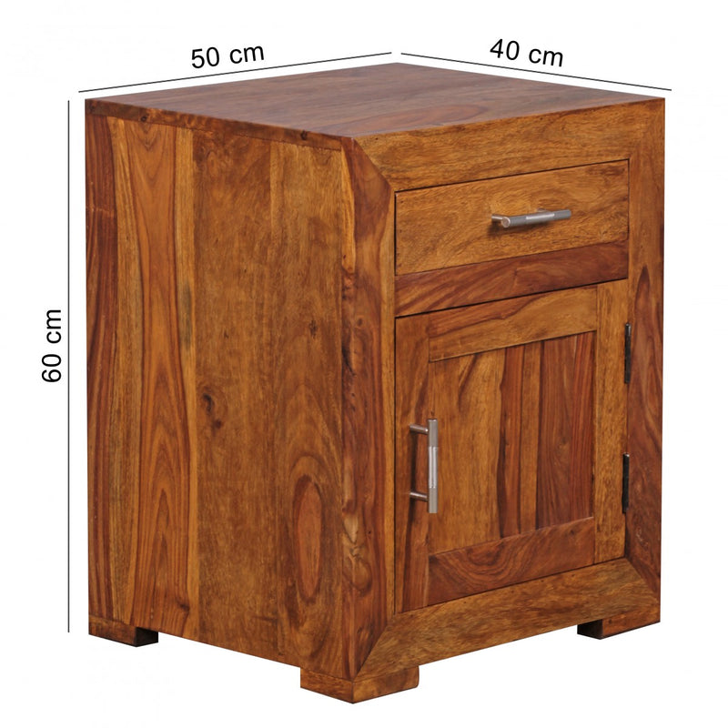 Nachttisch MUMBAI Sheesham Massivholz 60cm mit Schublade & Tür