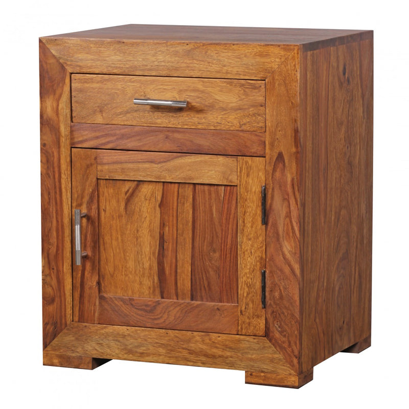 Nachttisch MUMBAI Sheesham Massivholz 60cm mit Schublade & Tür