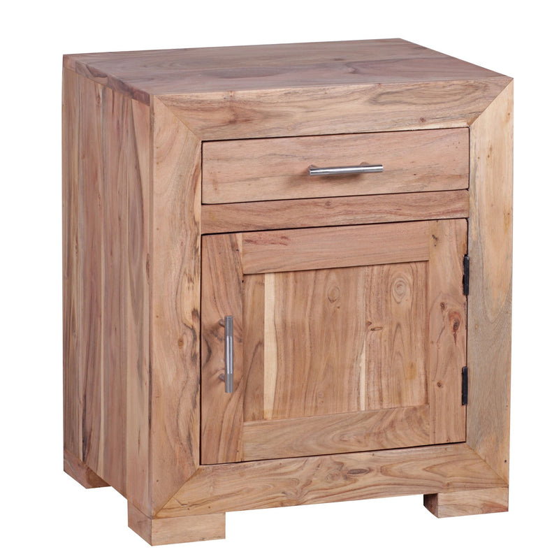 Nachttisch MUMBAI Massivholz Akazie 60cm Schublade Tür Design