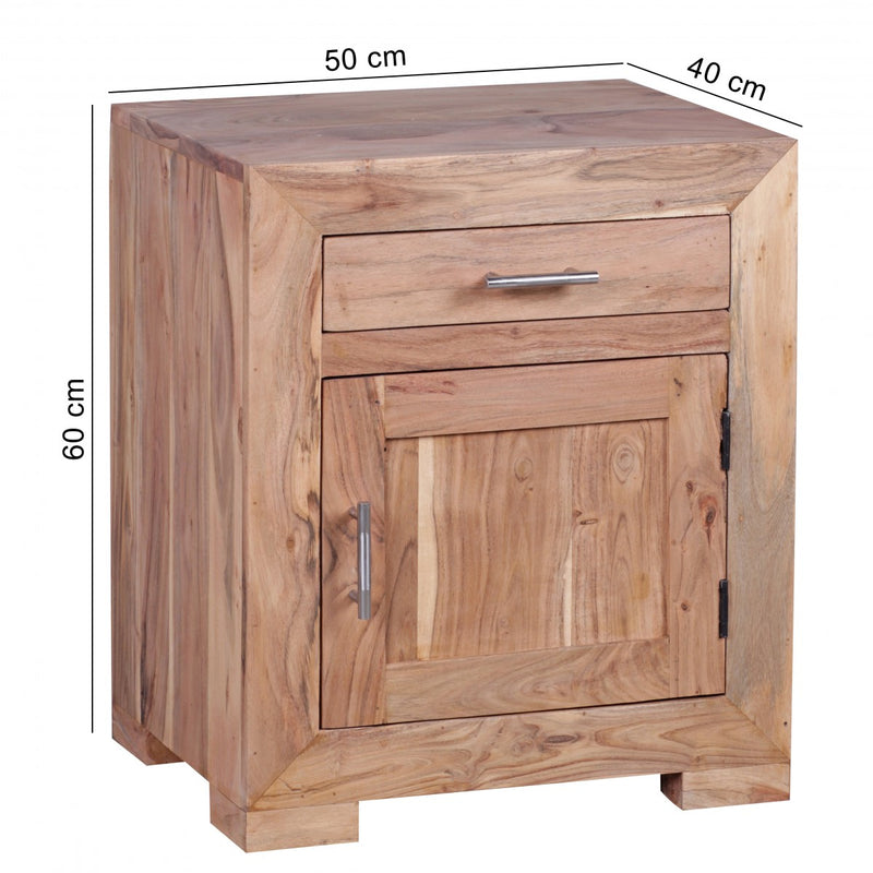 Nachttisch MUMBAI Massivholz Akazie 60cm Schublade Tür Design