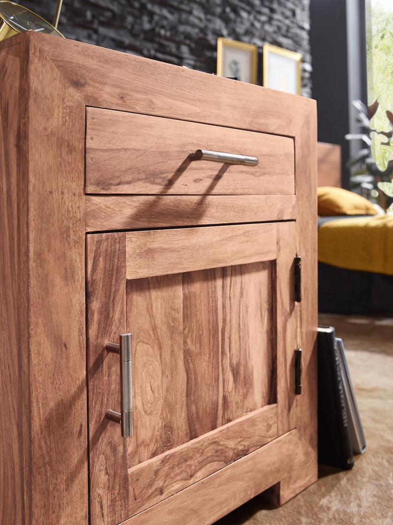 Nachttisch MUMBAI Massivholz Akazie 60cm Schublade Tür Design