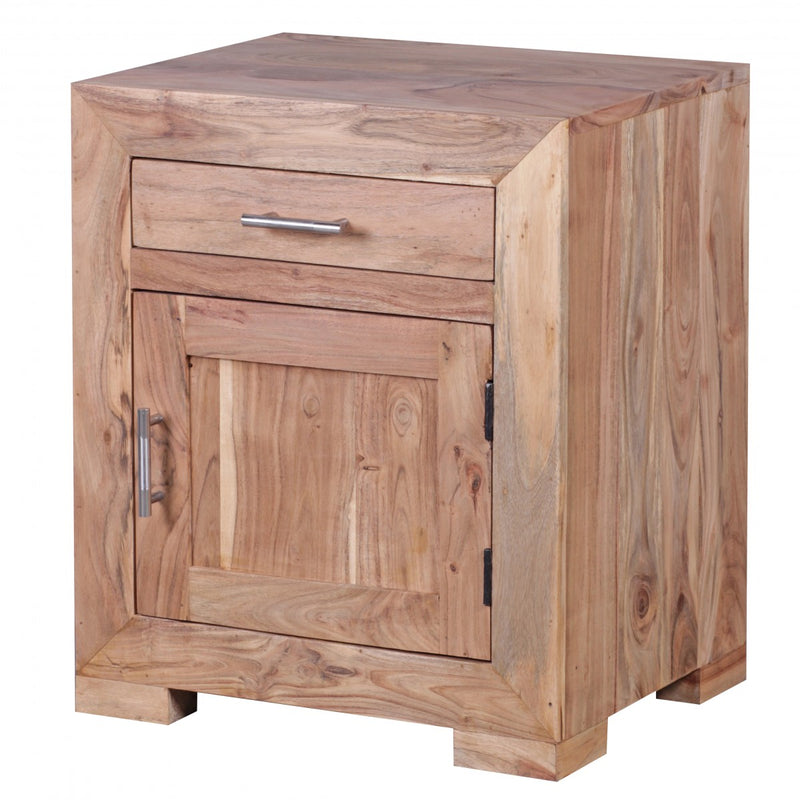 Nachttisch MUMBAI Massivholz Akazie 60cm Schublade Tür Design