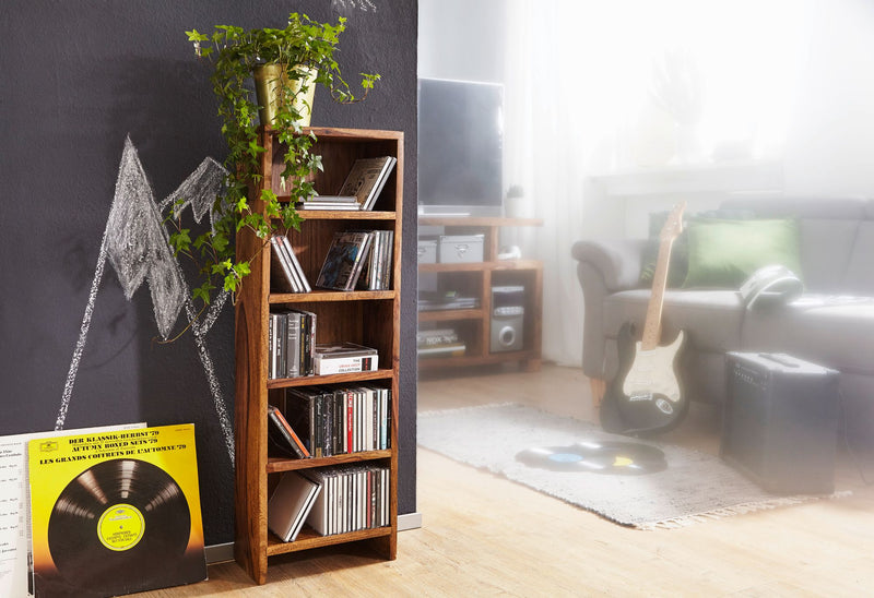 Regal Mumbai 90cm Sheesham Massivholz 5 Fächer Landhausstil natur