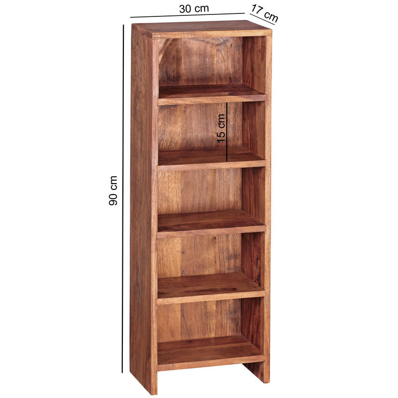 Regal Mumbai 90cm Sheesham Massivholz 5 Fächer Landhausstil natur