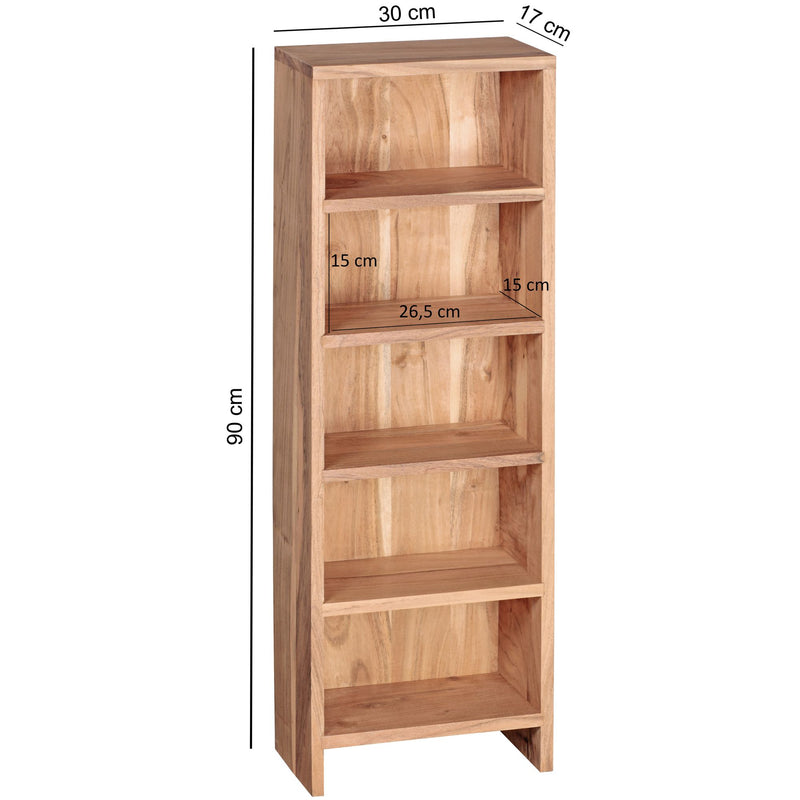 Regal MUMBAI 90cm Akazie Massivholz 5 Fächer Landhausstil natur