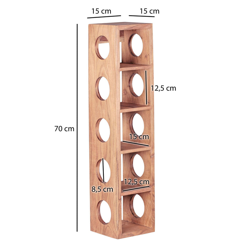 Weinregal MUMBAI Akazie Massivholz Wandmontage 5 Flaschen 70cm Ablage