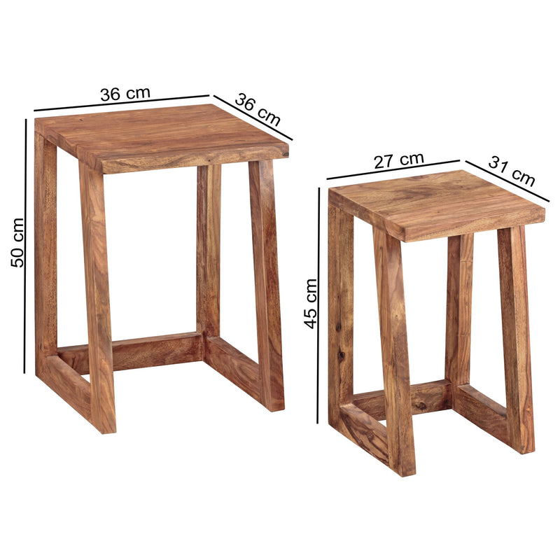 Beistelltisch-Set Mumbai 2er Massivholz Sheesham eckig Landhaus-Stil