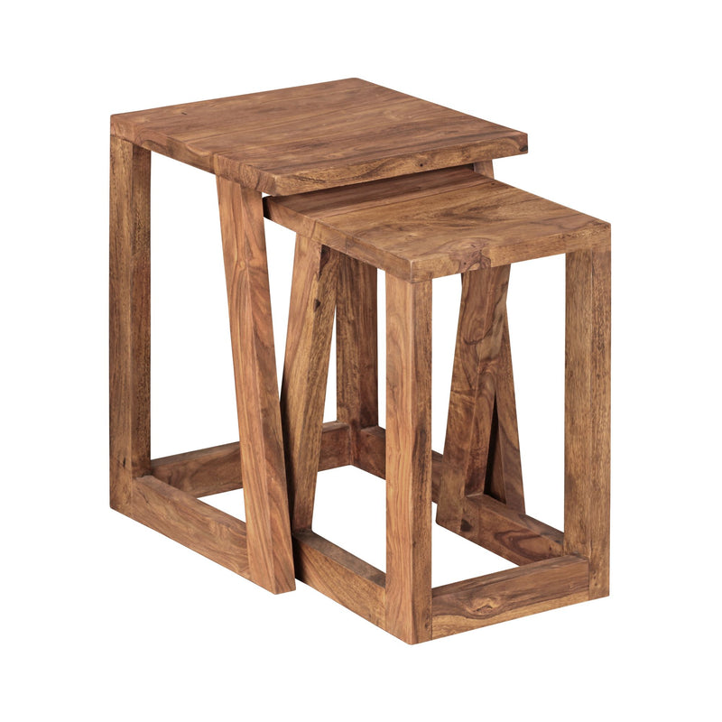 Beistelltisch-Set Mumbai 2er Massivholz Sheesham eckig Landhaus-Stil