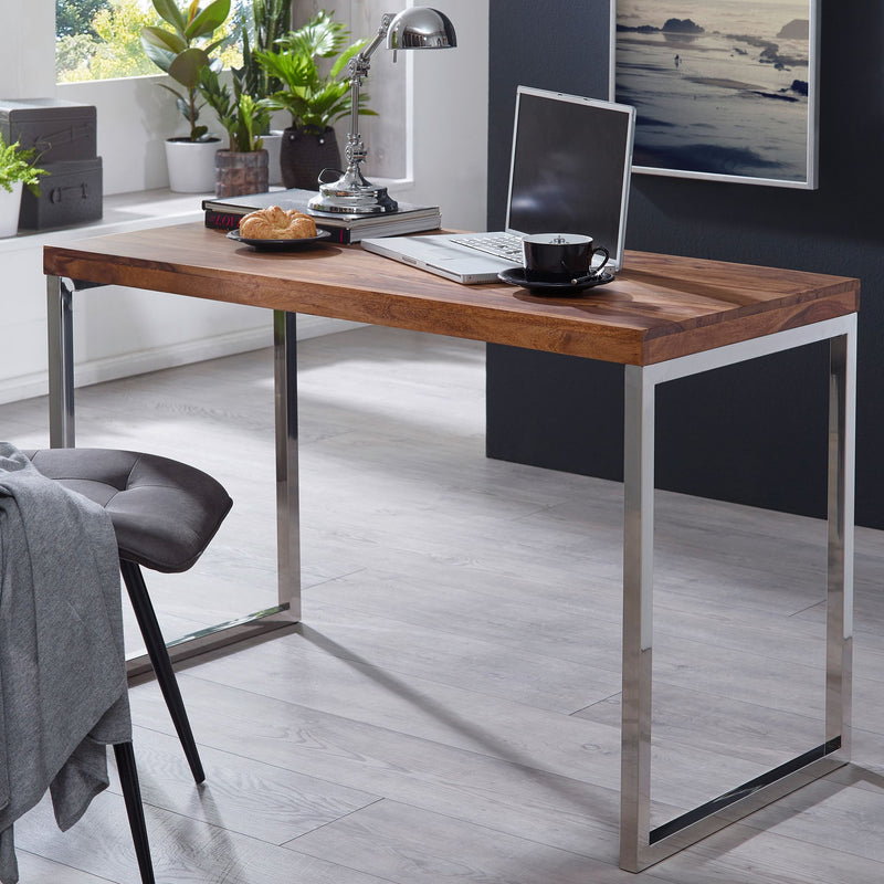 Schreibtisch GUNA 120x60cm Sheesham Massivholz Metallbeine Landhausstil
