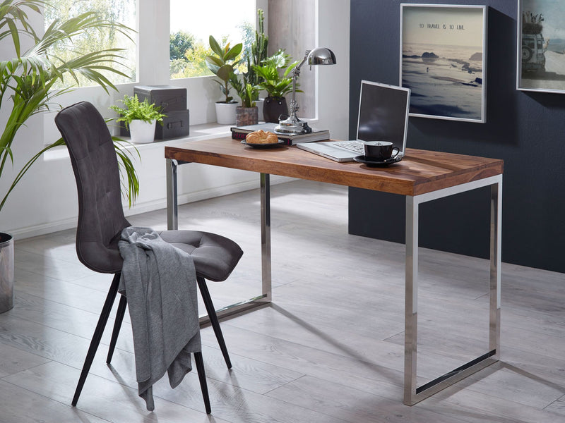 Schreibtisch GUNA 120x60cm Sheesham Massivholz Metallbeine Landhausstil