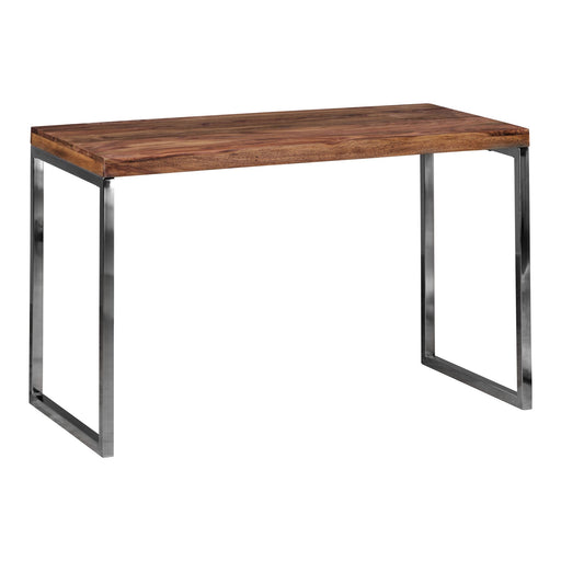Schreibtisch GUNA 120x60cm mit Sheesham-Massivholzplatte und Metallgestell in Gesamtansicht.