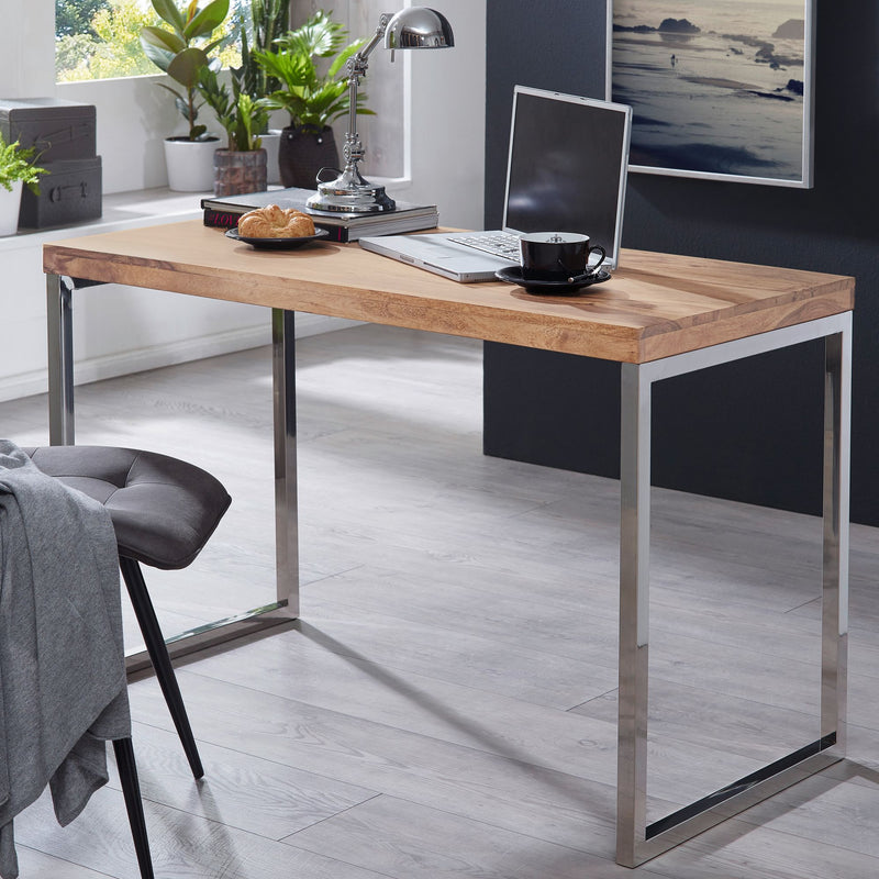 Schreibtisch GUNA 120x60cm Akazie Massivholz Metallbeine Landhaus Braun