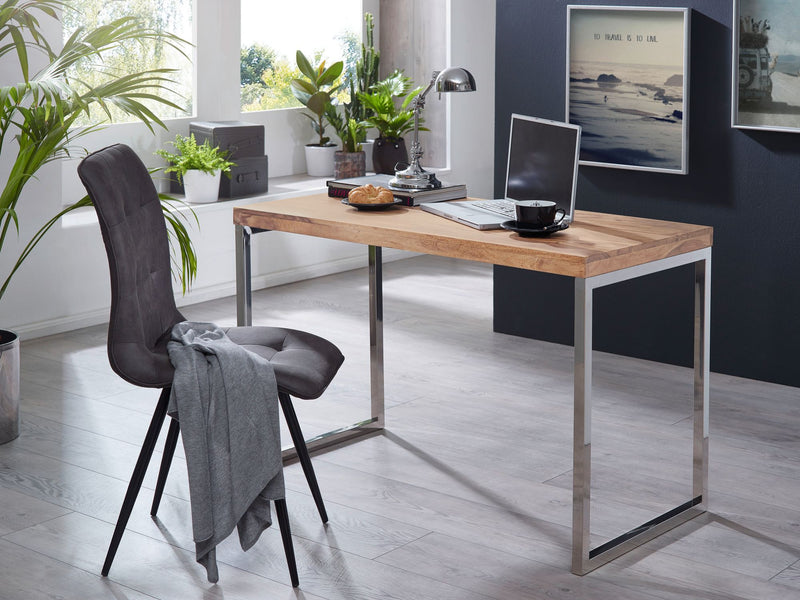 Schreibtisch GUNA 120x60cm Akazie Massivholz Metallbeine Landhaus Braun