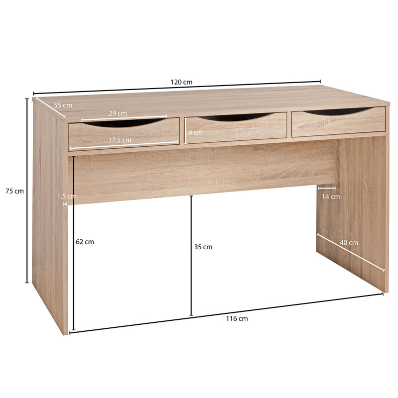 Schreibtisch MASSA 120cm Sonoma Eiche 3 Schubladen Stauraum Modern